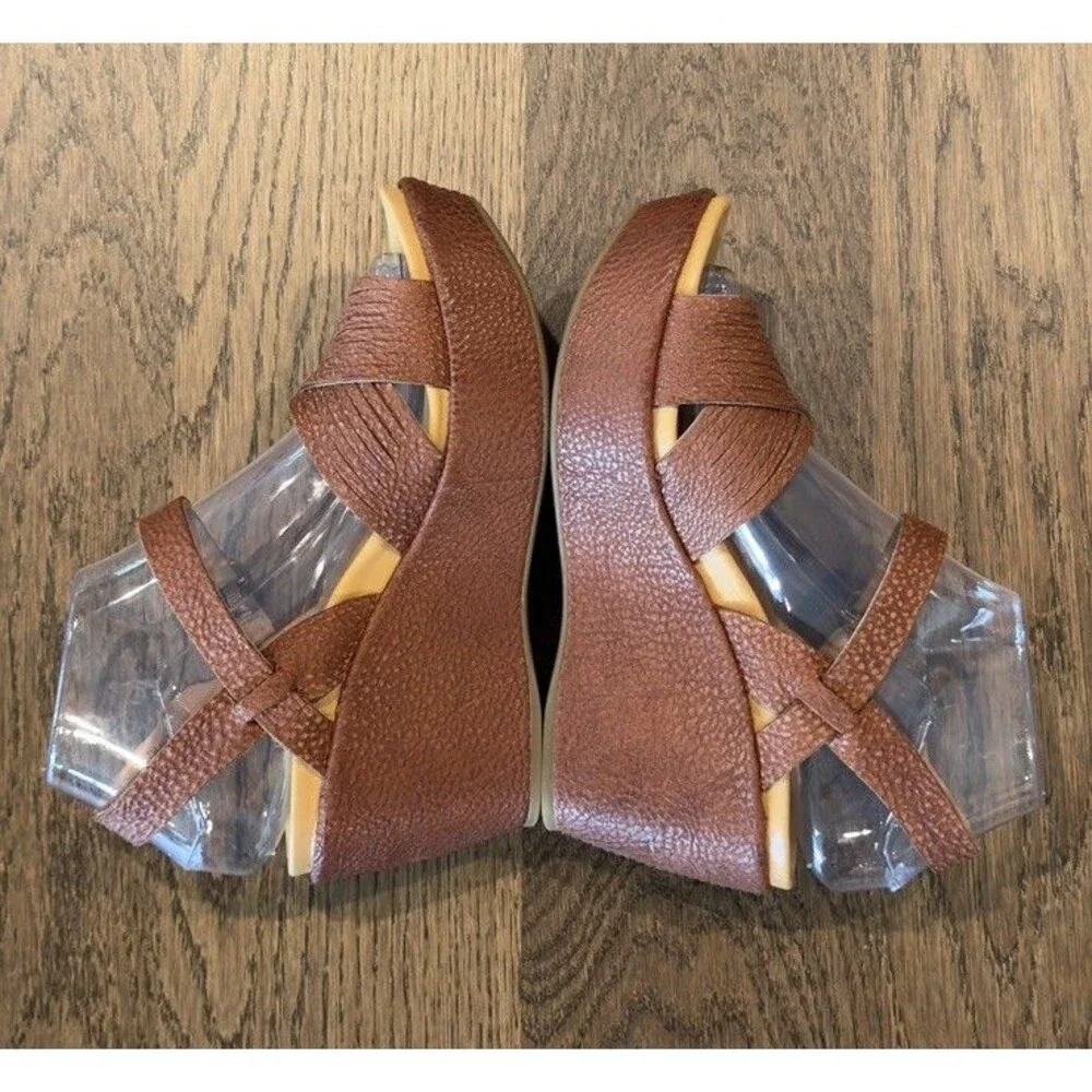 Kork-Ease Adelphi Leather Wedge Sandals Womens Sz 7M Brown Ankle Strap Platform